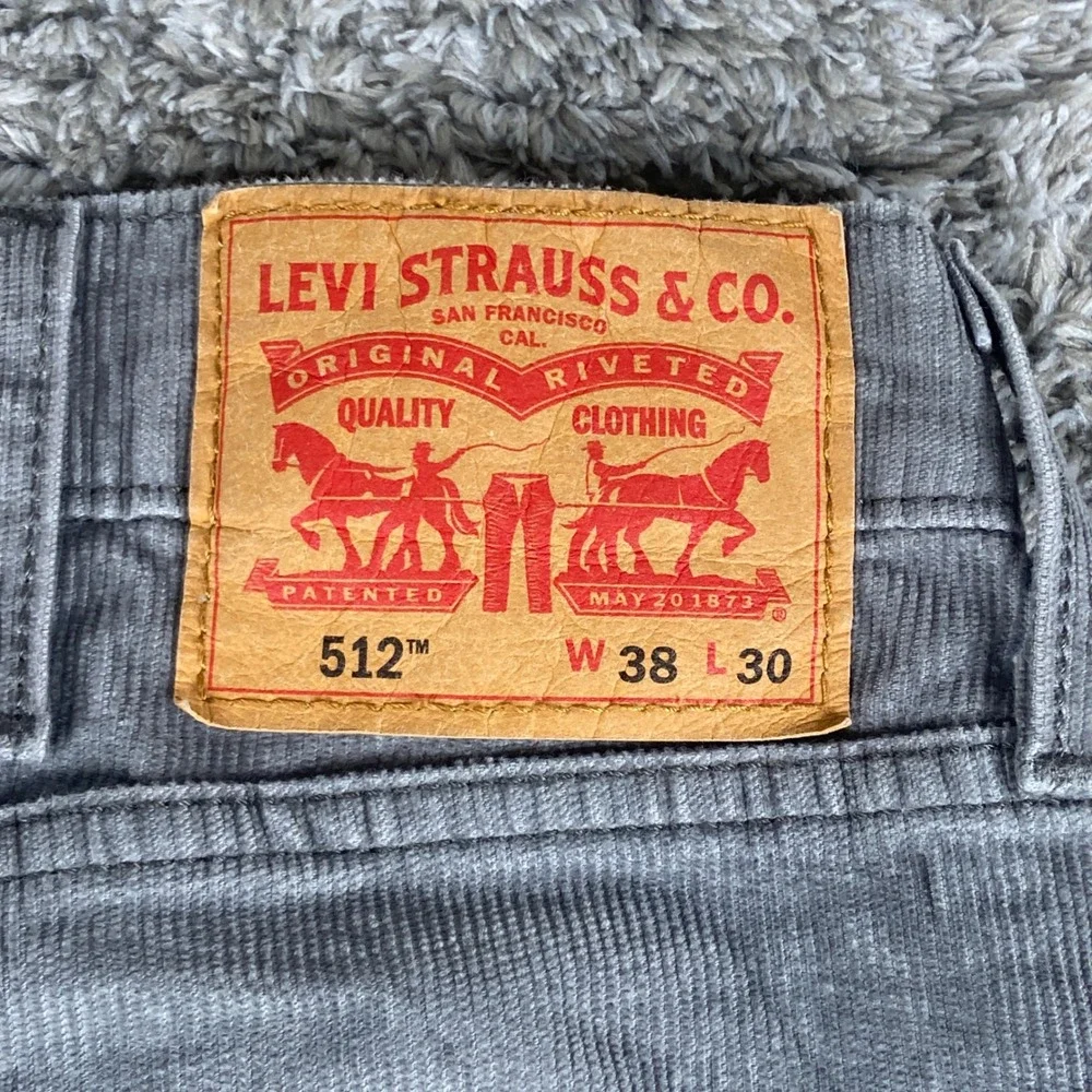Levis 512 Corduroy Jeans Mens 38x30 Gray Denim Slim Taper Workwear Cotton Blend